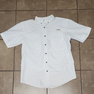 Magellan Lake Fork Fishing Shirt Men's Medium Vented Texas Flag Red White Blue S